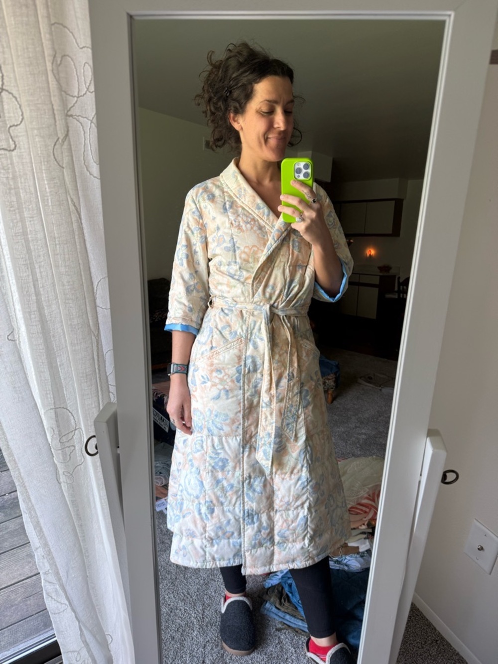 Vintage Eddie Bauer Goose Down Floral Print Full Length Quilted House Coat Robe - Picture 9 of 9